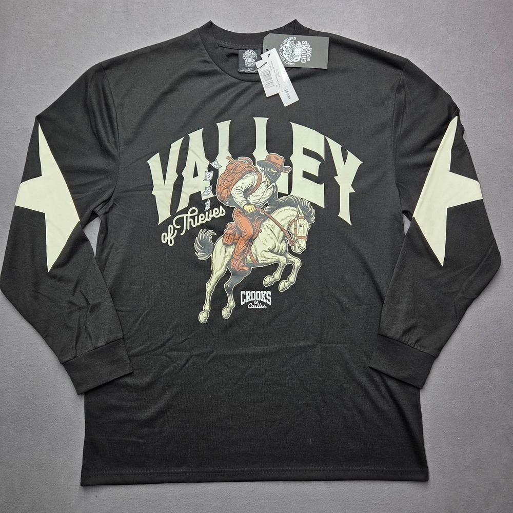Crooks & Castles Valley Of The Thieves Long Sleeve Tee Black Mens XL Heavyweight